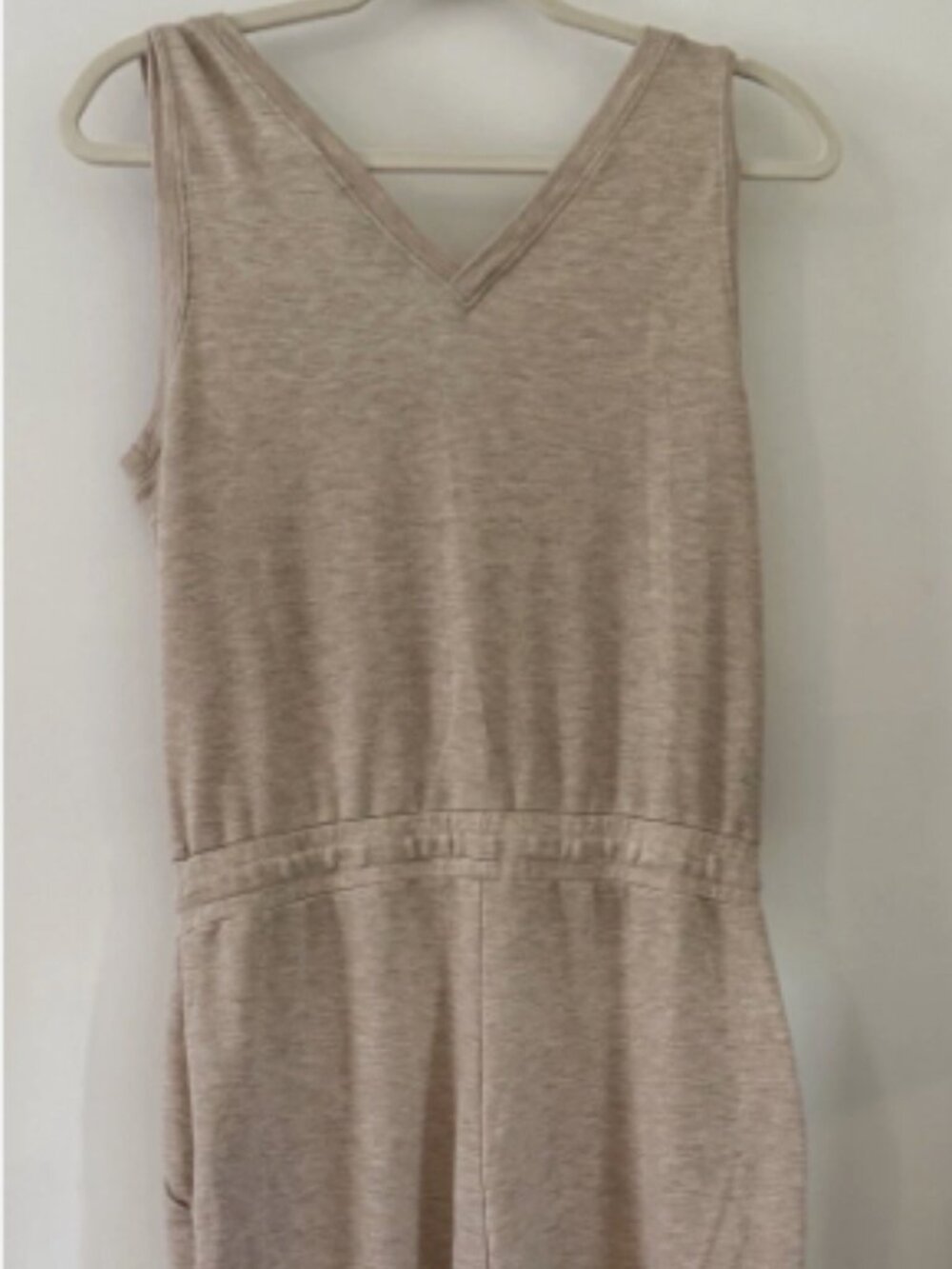 Calvin Klein Beige V-Neck Sleeveless Drawstring Waist Jumpsuit Pockets S